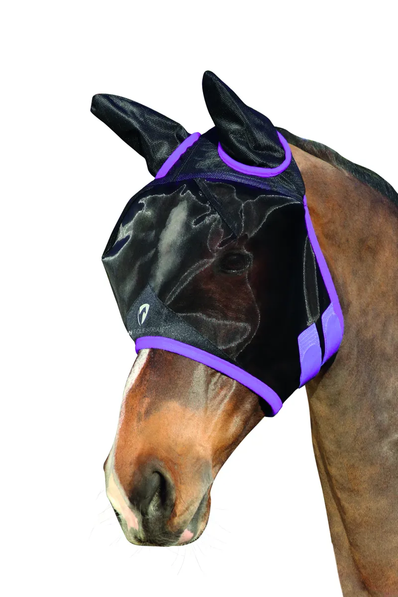 Hy Equestrian Mesh Half Mask With Ears - Black/Grape Royal